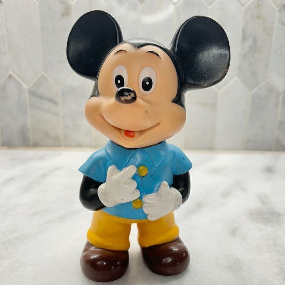 Antique Vtg Walt Disney Mickey MouseβRubber Collectible Toy Figure MulticolorβOS